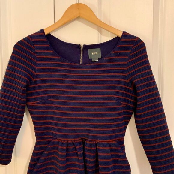 Anthropologie Maeve Navy Blue Striped Brenna Fit Flare Dress Sz 2 - Picture 4 of 13